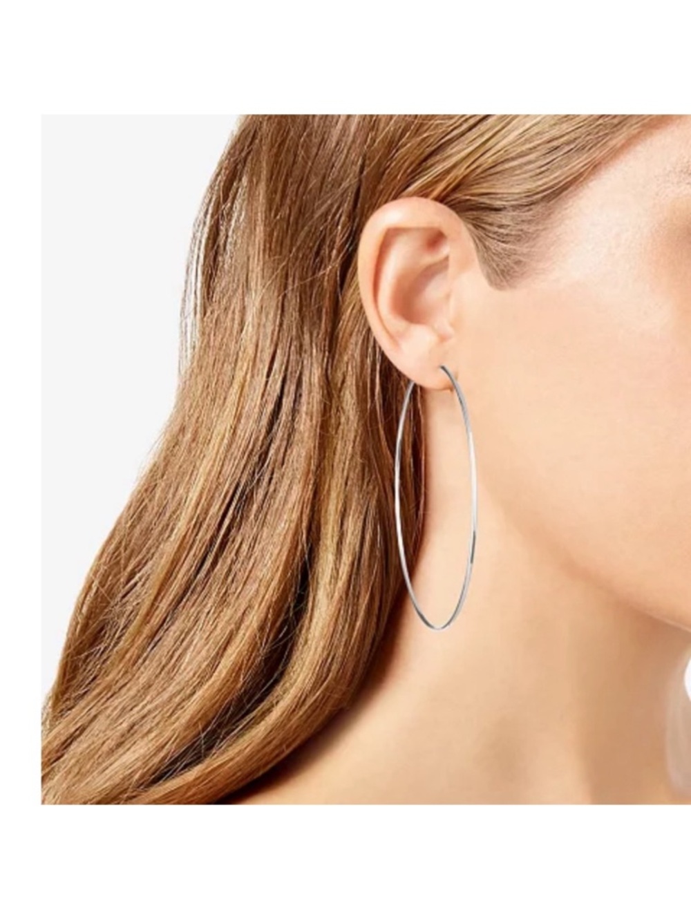 Women’s Silver Plated Thin Hoop Style Earrings- 2 1/2” Diameter
